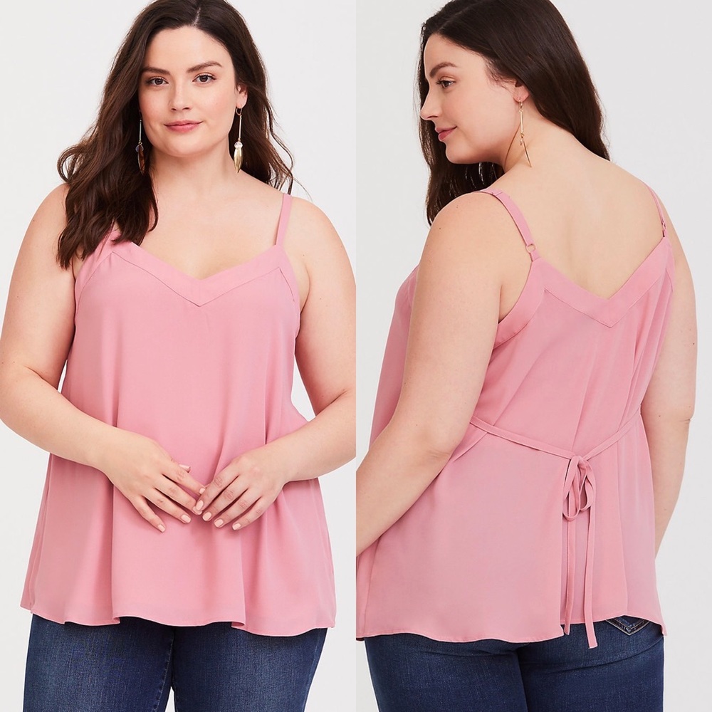 TORRID pink georgette tie swing cami tank top